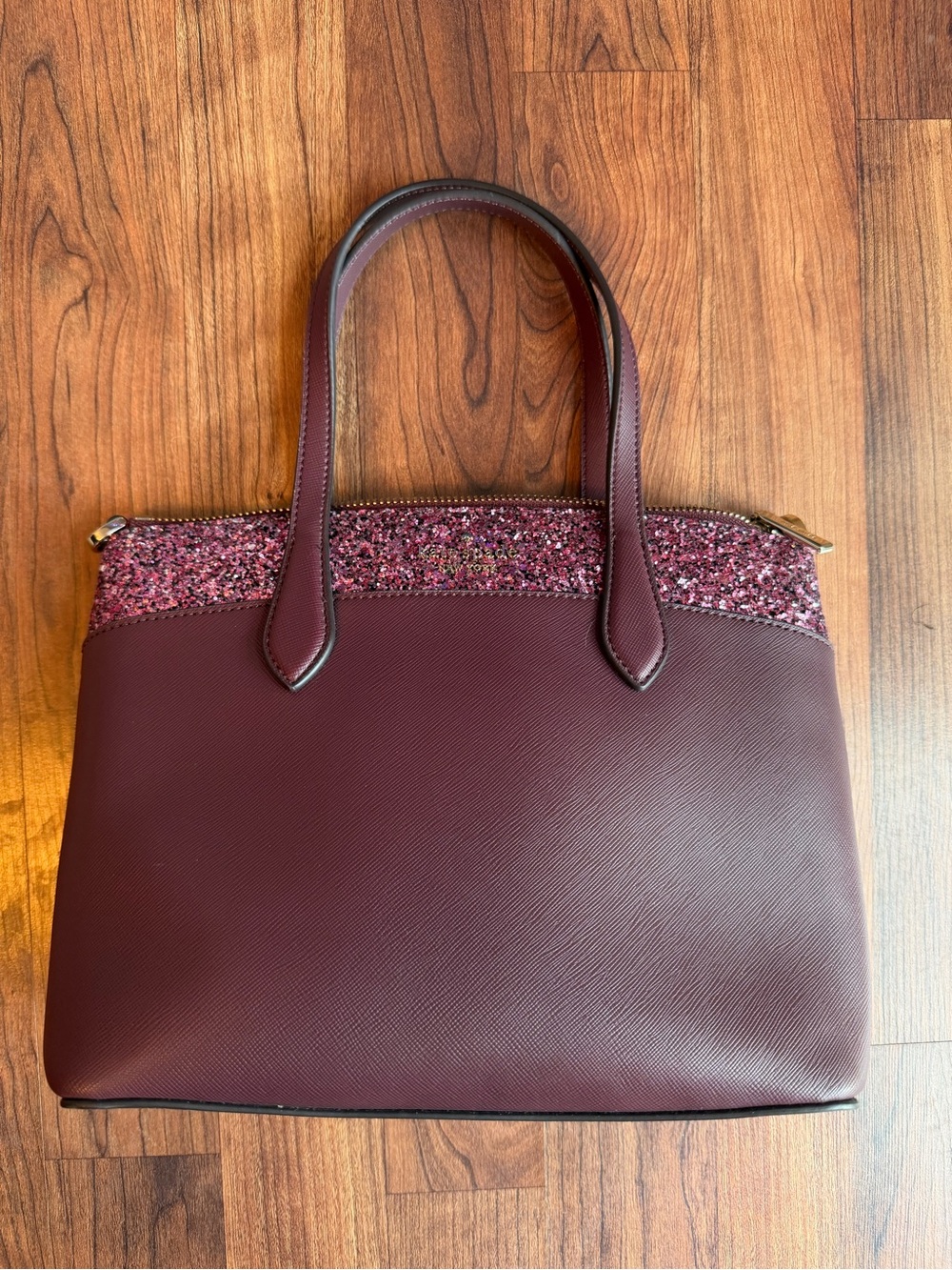 kate spade Burgundy Tote with Pink Glitter Trim